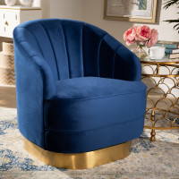 Baxton Studio TSF-6642-Royal Blue/Gold-CC Fiore Glam and Luxe Royal Blue Velvet Fabric Upholstered Brushed Gold Finished Swivel Accent Chair